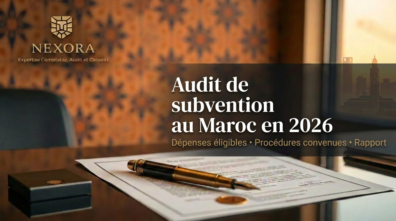 Audit de subvention au Maroc en 2026 — mission, dépenses éligibles et rapport de l'expert-comptable — NEXORA Expertise Comptable, Audit et Conseils Audit de subvention au Maroc en 2026 — mission, dépenses éligibles et rapport de l'expert-comptable — NEXORA Expertise Comptable, Audit et Conseils