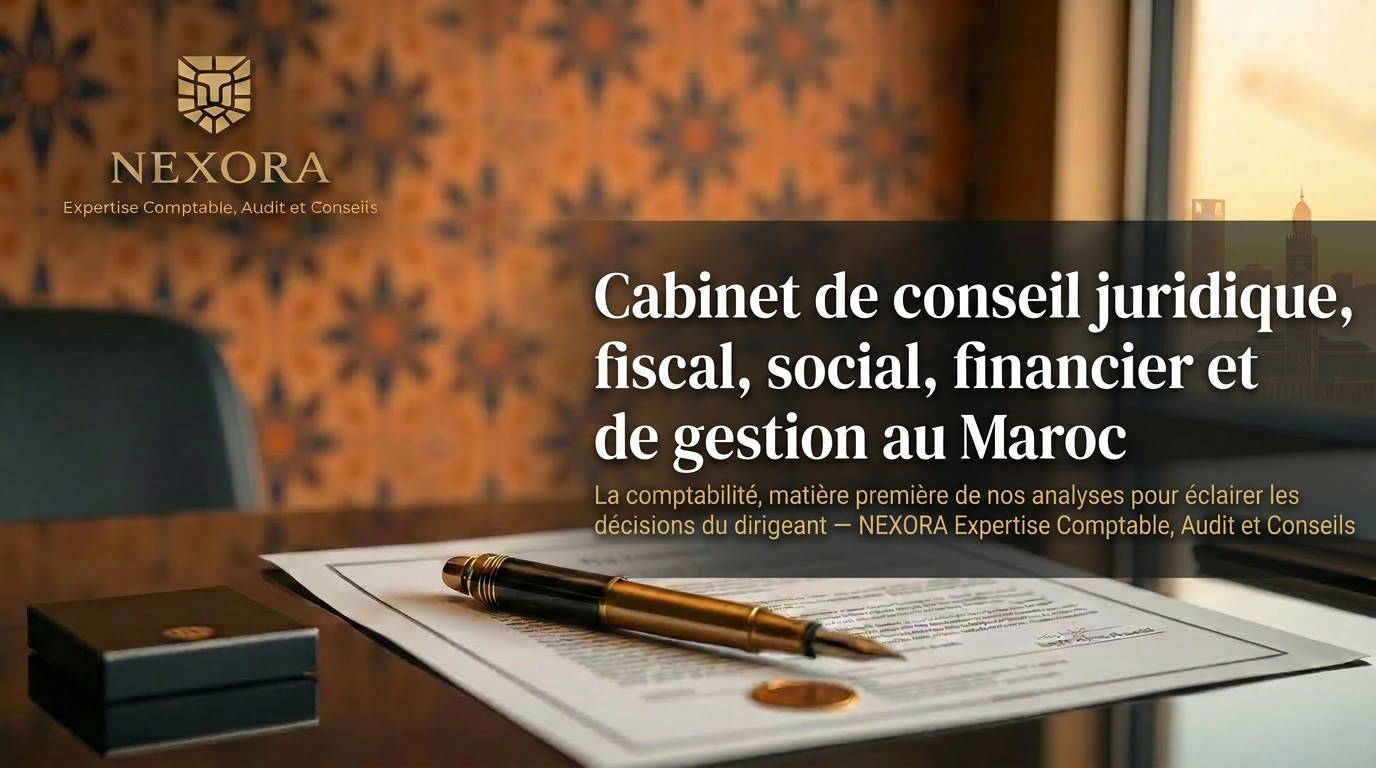 Cabinet de conseil juridique, fiscal, social, financier et de gestion au Maroc : pourquoi la comptabilité n'est que la matière première du conseil au dirigeant — NEXORA Expertise Comptable, Audit et Conseils Cabinet de conseil juridique, fiscal, social, financier et de gestion au Maroc : pourquoi la comptabilité n'est que la matière première du conseil au dirigeant — NEXORA Expertise Comptable, Audit et Conseils