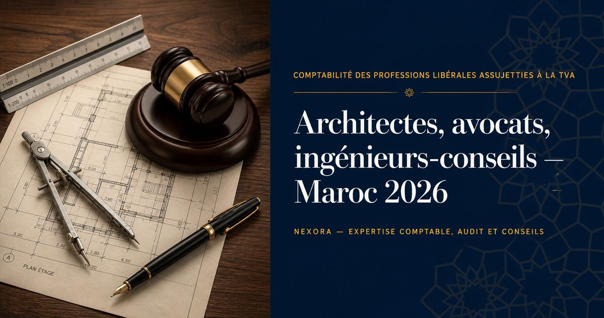 Comptabilité des professions libérales assujetties à la TVA au Maroc en 2026 — NEXORA Expertise Comptable, Audit et Conseils Comptabilité des professions libérales assujetties à la TVA au Maroc en 2026 — NEXORA Expertise Comptable, Audit et Conseils
