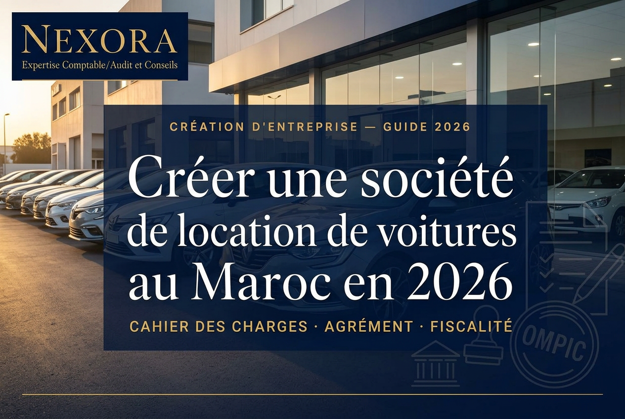 Créer une société de location de voitures au Maroc en 2026 : cahier des charges, agrément, fiscalité et accompagnement expert-comptable — NEXORA Expertise Comptable, Audit et Conseils Créer une société de location de voitures au Maroc en 2026 : cahier des charges, agrément, fiscalité et accompagnement expert-comptable — NEXORA Expertise Comptable, Audit et Conseils