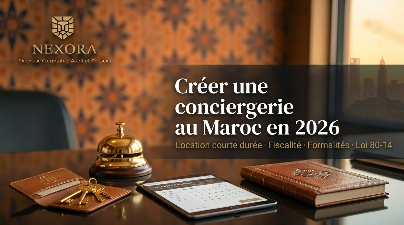 Créer une conciergerie au Maroc en 2026 — cadre juridique, location courte durée, TVA, IS et obligations déclaratives — NEXORA Expertise Comptable, Audit et Conseils Créer une conciergerie au Maroc en 2026 — cadre juridique, location courte durée, TVA, IS et obligations déclaratives — NEXORA Expertise Comptable, Audit et Conseils