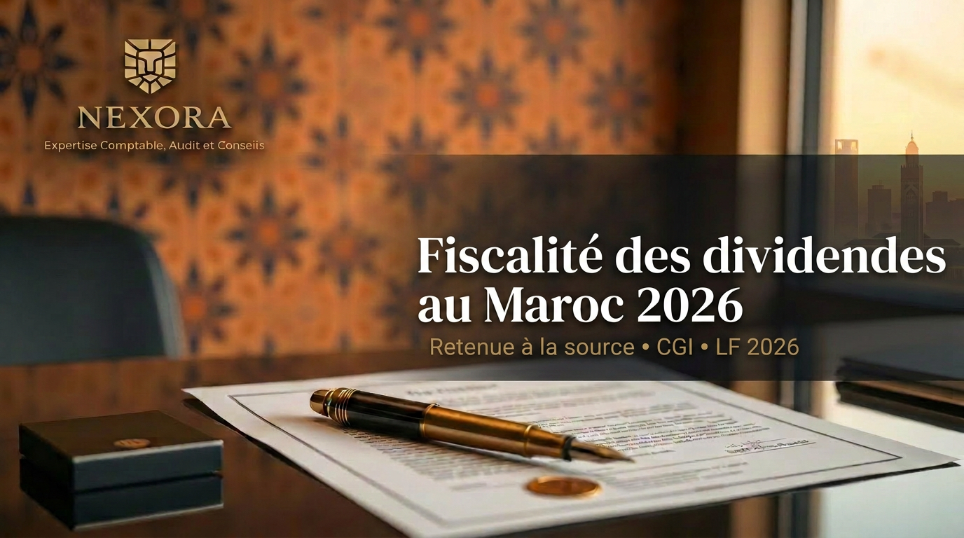 Fiscalité des dividendes au Maroc en 2026 — retenue à la source, taux et calendrier de convergence — NEXORA Expertise Comptable, Audit et Conseils Fiscalité des dividendes au Maroc en 2026 — retenue à la source, taux et calendrier de convergence — NEXORA Expertise Comptable, Audit et Conseils