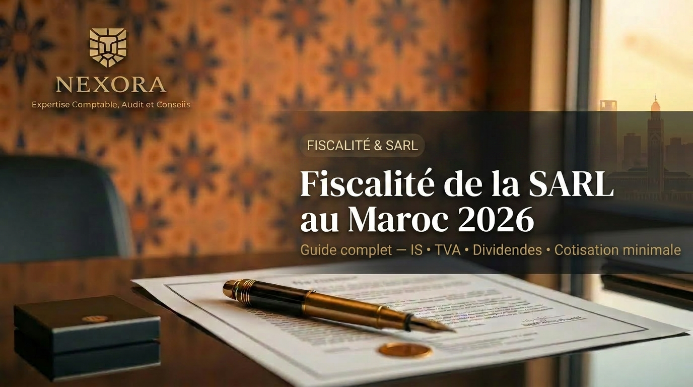 Fiscalité de la SARL au Maroc en 2026 — IS, TVA, dividendes, cotisation minimale — NEXORA Expertise Comptable, Audit et Conseils Fiscalité de la SARL au Maroc en 2026 — IS, TVA, dividendes, cotisation minimale — NEXORA Expertise Comptable, Audit et Conseils