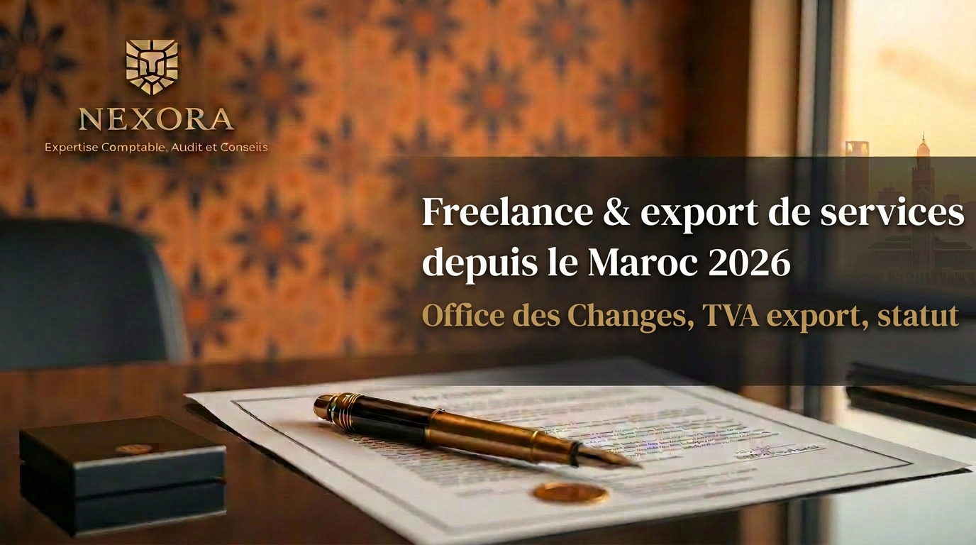 Freelance et développeur exportant des services depuis le Maroc en 2026 : statut, Office des Changes, Payoneer et Wise, TVA export et impôts — NEXORA Expertise Comptable, Audit et Conseils Freelance et développeur exportant des services depuis le Maroc en 2026 : statut, Office des Changes, Payoneer et Wise, TVA export et impôts — NEXORA Expertise Comptable, Audit et Conseils
