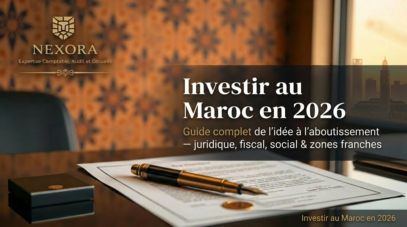 Investir au Maroc en 2026 — guide juridique, fiscal, social et zones franches par NEXORA Expertise Comptable, Audit et Conseils Investir au Maroc en 2026 — guide juridique, fiscal, social et zones franches par NEXORA Expertise Comptable, Audit et Conseils