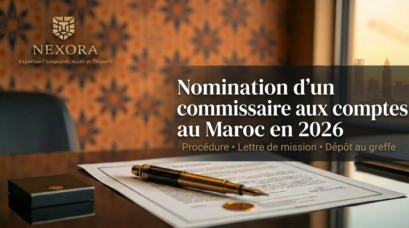 Nomination d'un commissaire aux comptes au Maroc en 2026 — procédure, documents et dépôt au greffe — NEXORA Expertise Comptable, Audit et Conseils Nomination d'un commissaire aux comptes au Maroc en 2026 — procédure, documents et dépôt au greffe — NEXORA Expertise Comptable, Audit et Conseils
