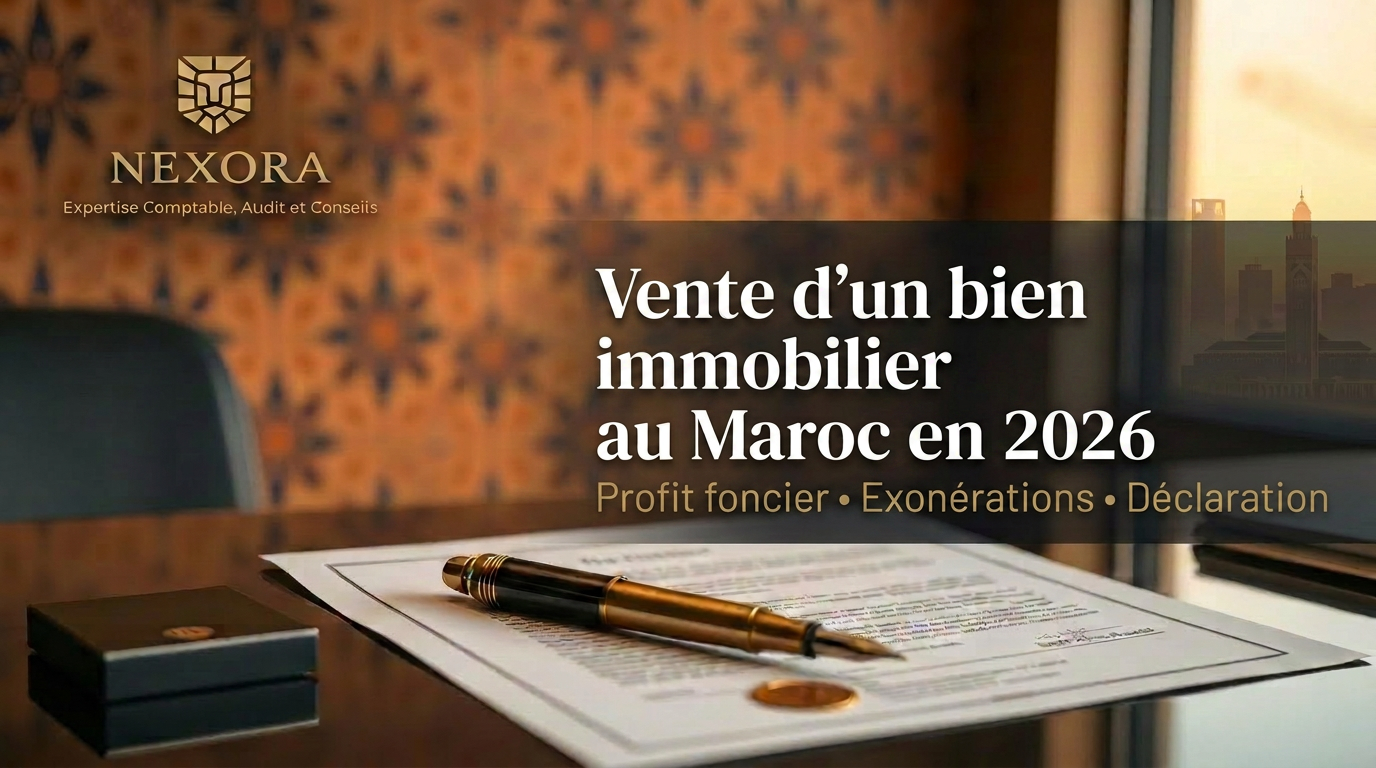 Profit foncier au Maroc en 2026 — vente d'un bien immobilier, TPI et exonérations — NEXORA Expertise Comptable, Audit et Conseils Profit foncier au Maroc en 2026 — vente d'un bien immobilier, TPI et exonérations — NEXORA Expertise Comptable, Audit et Conseils