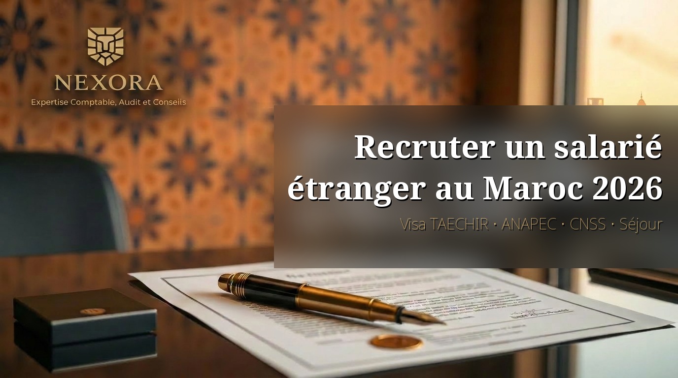 Recruter un salarié étranger au Maroc en 2026 — visa TAECHIR, attestation ANAPEC, CNSS et titre de séjour — NEXORA Expertise Comptable, Audit et Conseils Recruter un salarié étranger au Maroc en 2026 — visa TAECHIR, attestation ANAPEC, CNSS et titre de séjour — NEXORA Expertise Comptable, Audit et Conseils