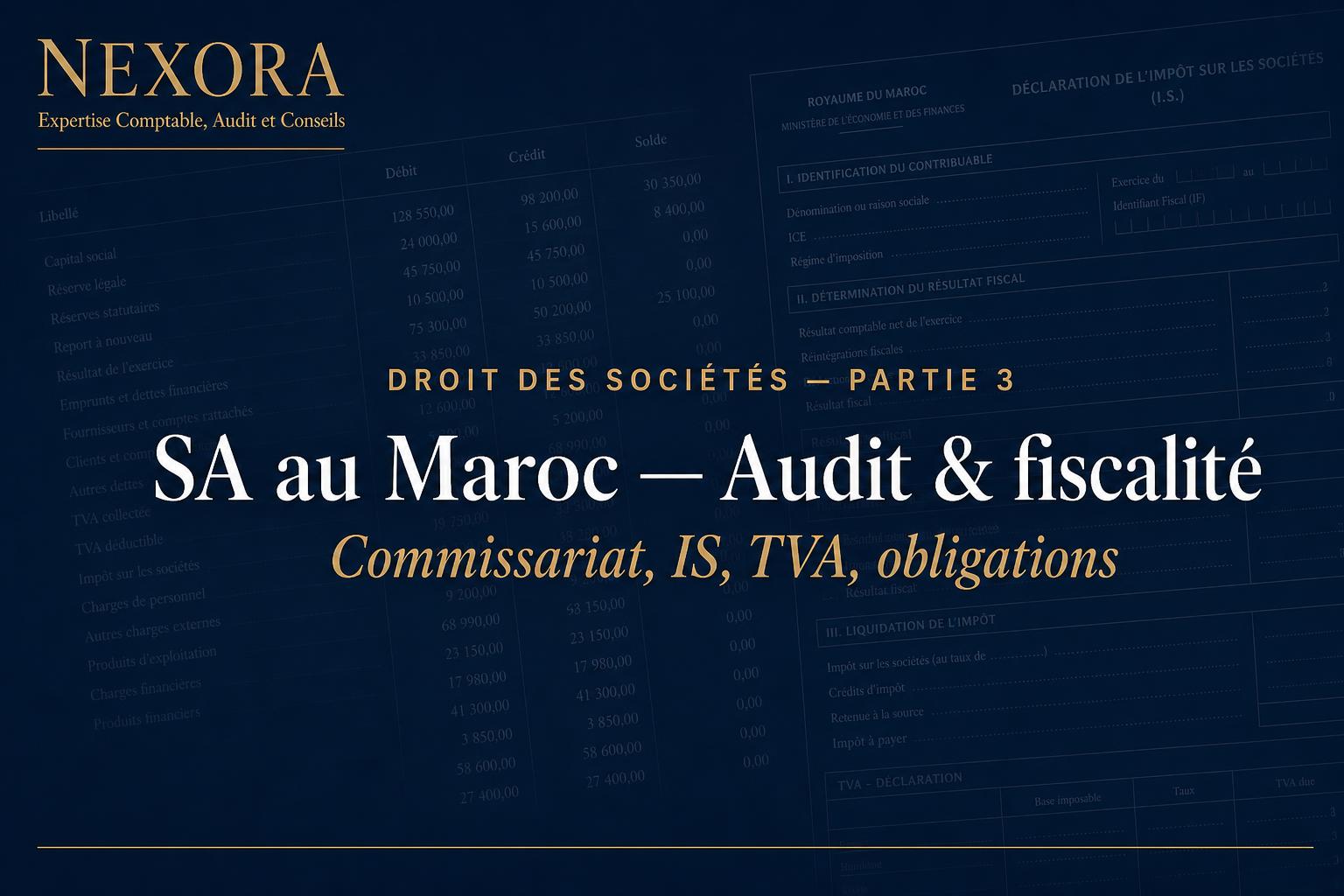 SA au Maroc : commissariat aux comptes, fiscalité et obligations légales — NEXORA Expertise Comptable, Audit et Conseils SA au Maroc : commissariat aux comptes, fiscalité et obligations légales — NEXORA Expertise Comptable, Audit et Conseils