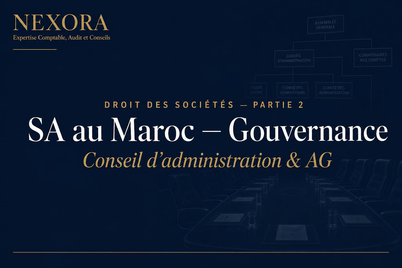 SA au Maroc : gouvernance, conseil d'administration et assemblées générales — NEXORA Expertise Comptable, Audit et Conseils SA au Maroc : gouvernance, conseil d'administration et assemblées générales — NEXORA Expertise Comptable, Audit et Conseils