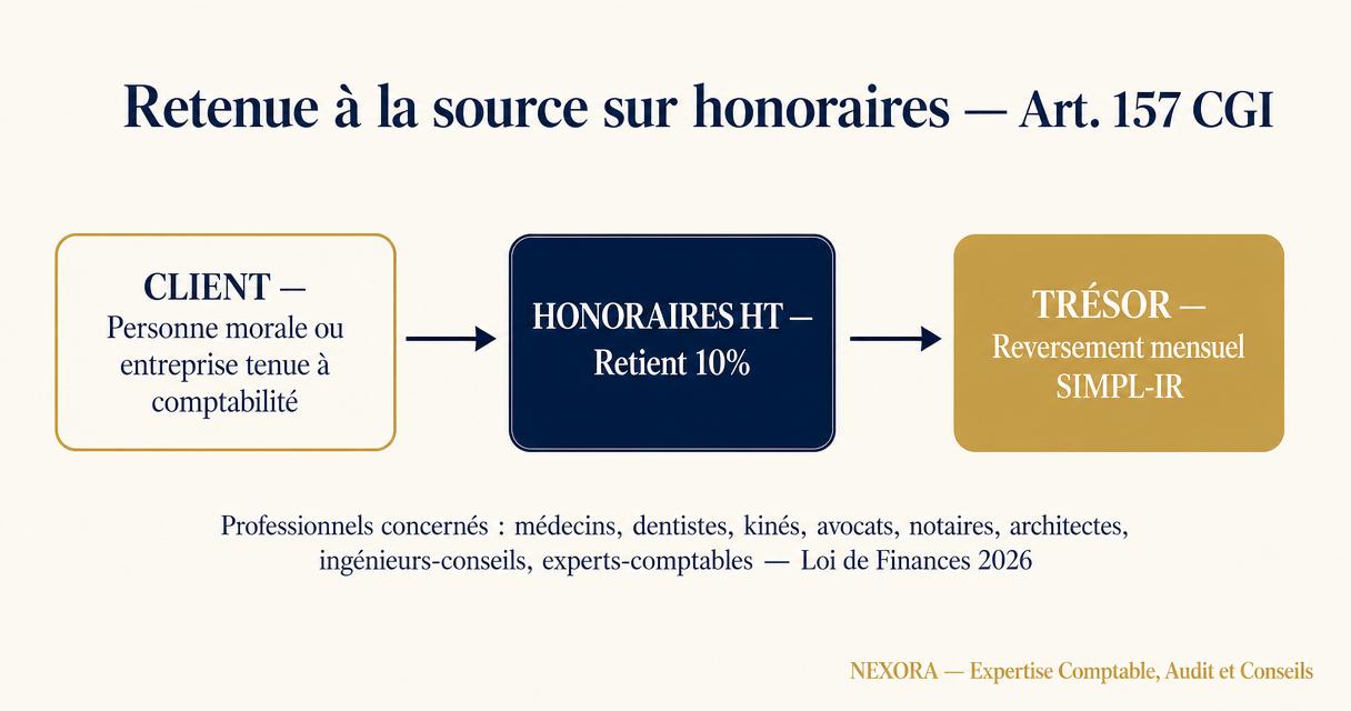 Schéma retenue à la source 10 % sur honoraires — Article 157 du CGI Maroc 2026